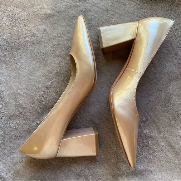 Marc Fisher Champagne Gold Square Heel Closed Toe Pumps - Picture 8 of 9